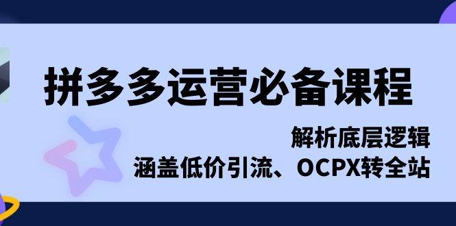 拼多多运营必备课程，解析底层逻辑，涵盖低价引流、OCPX转全站-金创谷