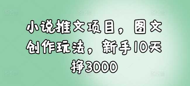 小说推文项目，图文创作玩法，新手10天挣3000-金创谷