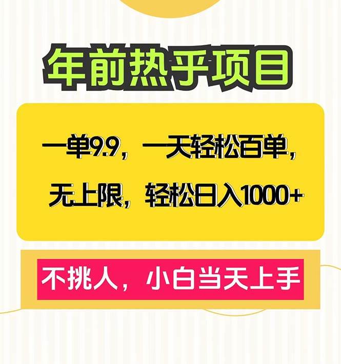 一单9.9，一天百单无上限，不挑人，小白当天上手，轻松日入1000+-金创谷