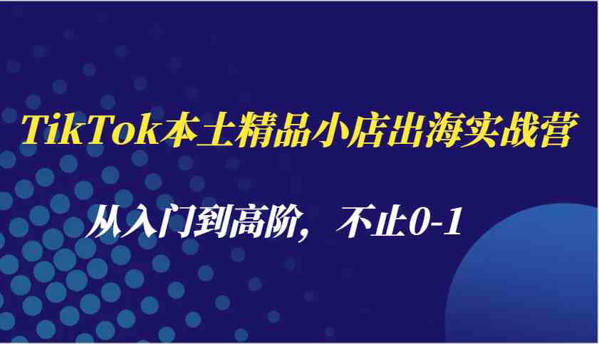 TikTok本土精品小店出海实战营，从入门到高阶，不止0-1-金创谷