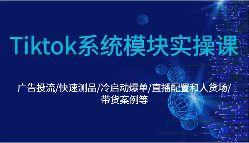 Tiktok系统模块实操课：广告投流/快速测品/冷启动爆单/直播配置和人货场/带货案例等-金创谷