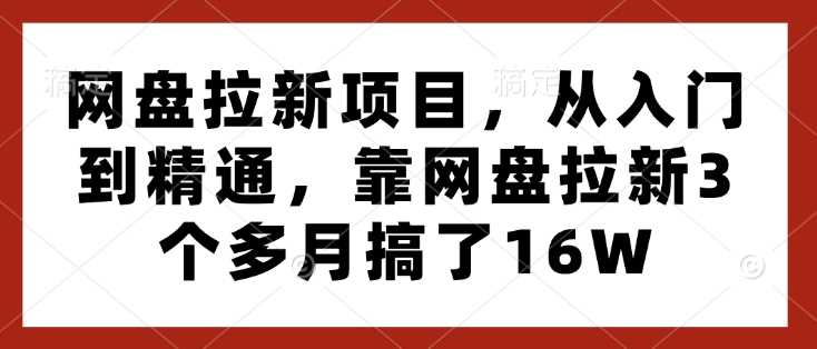 网盘拉新项目，从入门到精通，靠网盘拉新3个多月搞了16W-金创谷