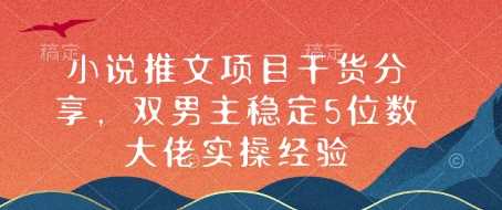 小说推文项目干货分享，双男主稳定5位数大佬实操经验-金创谷