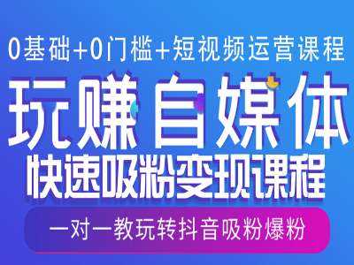 0基础+0门槛+短视频运营课程，玩赚自媒体快速吸粉变现课程，一对一教玩转抖音吸粉爆粉-金创谷