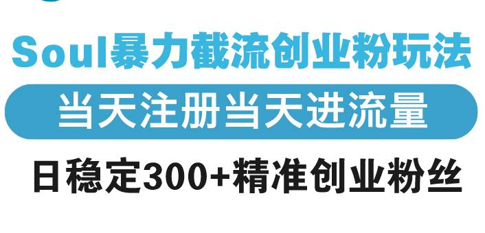 Soul暴力截流创业粉玩法，当天注册当天进流量，日稳定300+精准创业粉丝-金创谷