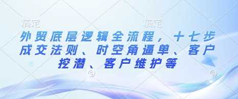 外贸底层逻辑全流程，十七步成交法则、时空角逼单、客户挖潜、客户维护等-金创谷