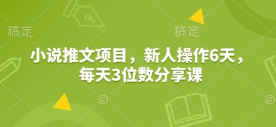 小说推文项目，新人操作6天，每天3位数分享课-金创谷