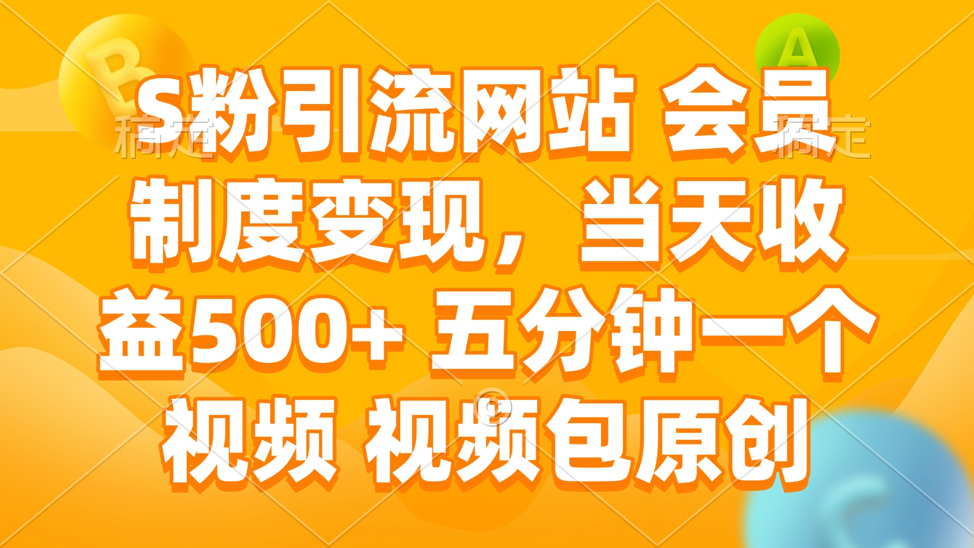 S粉引流网站 会员制度变现，当天收益500+ 五分钟一个视频 视频包原创-金创谷