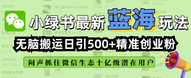 小绿书无脑搬运引流，全自动日引500精准创业粉，微信生态内又一个闷声发财的机会-金创谷
