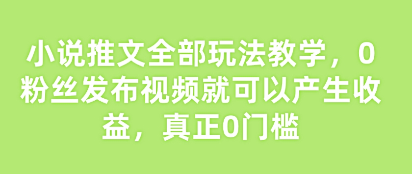 小说推文全部玩法教学，0粉丝发布视频就可以产生收益，真正0门槛-金创谷