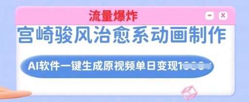 宫崎骏风治愈系动画制作，AI软件一键生成原创视频流量爆炸，单日变现多张，详细实操流程-金创谷