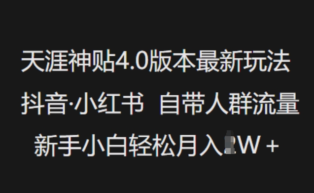 天涯神贴4.0版本最新玩法，抖音·小红书自带人群流量，新手小白轻松月入过W-金创谷