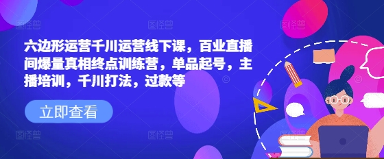 六边形运营千川运营线下课，百业直播间爆量真相终点训练营，单品起号，主播培训，千川打法，过款等-金创谷