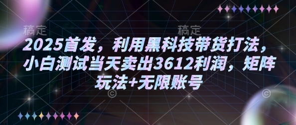 2025首发，利用黑科技带货打法，小白测试当天卖出3612利润，矩阵玩法+无限账号【揭秘】-金创谷