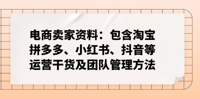 电商卖家资料：包含淘宝、拼多多、小红书、抖音等运营干货及团队管理方法-金创谷
